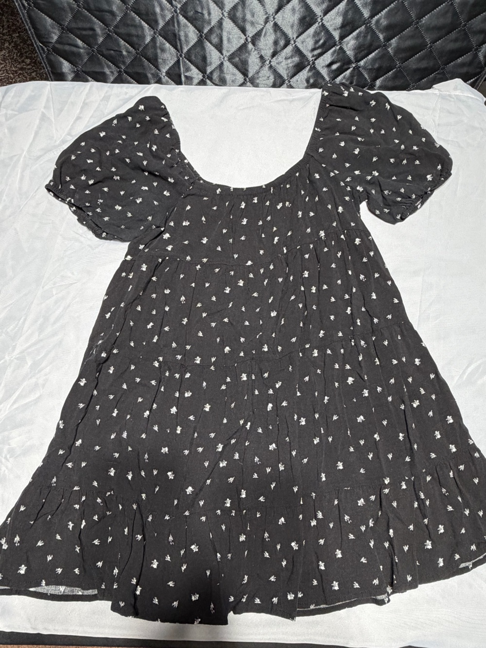 Trixxi Black Mini Dress with White Micro Floral Print